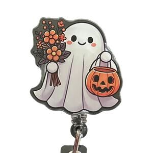 Halloween Ghost Retractable ID Badge Snap Holder Clip Teacher Nurse Doctor